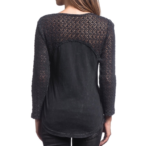 AFFLICTION Screamin Roses Crochet Sleeve T-Shirt - Picture 2 of 10